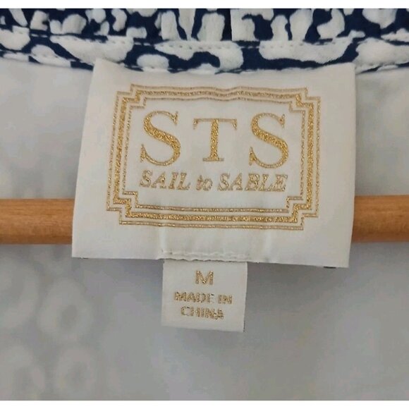 Sail to Sable Flutter Sleeve Midi Dress Size Medium Blue White Animal Print - Picture 5 of 9